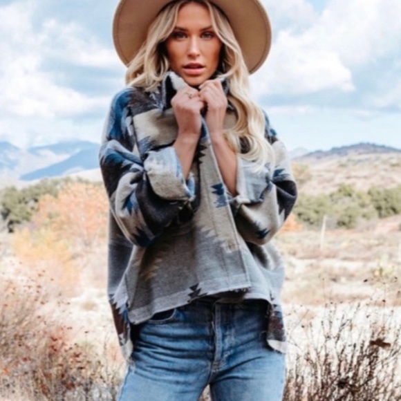 Shop Fig Jackets & Blazers - LAST ONE! Aztec Print Western Shacket Coat